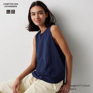 Uniqlo Linen Sleeveless Women T-Shirts Navy US | RNTX-14738