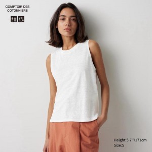 Uniqlo Linen Sleeveless Women T-Shirts Off White US | JRQV-73914