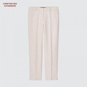 Uniqlo Linen Tapered Women Trousers Natural US | NUYM-58691