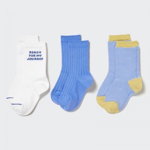 Uniqlo (Logo, 3 Pairs) Kids' Socks Blue US | OXJQ-10486