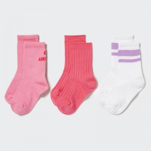 Uniqlo (Logo, 3 Pairs) Kids' Socks Pink US | QVMI-32195