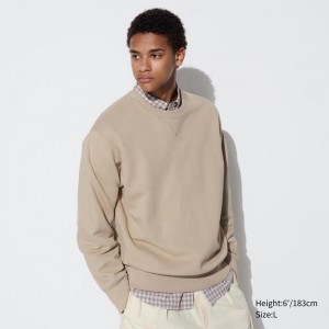 Uniqlo Men Sweatshirt Beige US | IDOB-62731