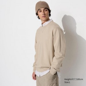 Uniqlo Men Sweatshirt Beige US | WCDT-28190