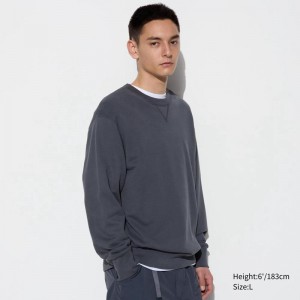 Uniqlo Men Sweatshirt Dark Grey US | EZSX-69073