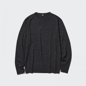 Uniqlo Merino Crew Neck Men Jumper Dark Grey US | GNUC-92157