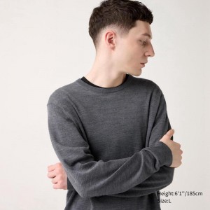 Uniqlo Merino Crew Neck Men Jumper Grey US | ADMV-52874