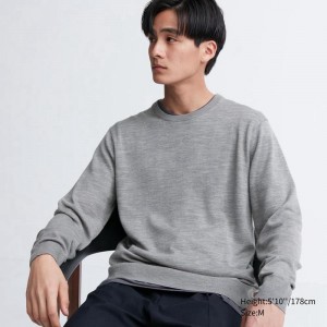 Uniqlo Merino Crew Neck Men Jumper Grey US | QJVH-75468