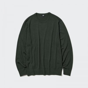 Uniqlo Merino Crew Neck Men Jumper Olive US | YDMR-41208