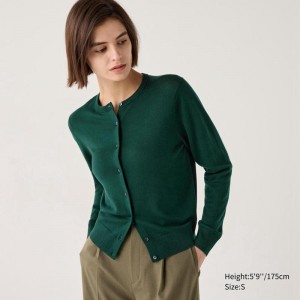 Uniqlo Merino Crew Neck Women Cardigans Green US | VXNH-67538