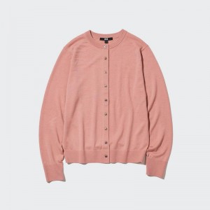 Uniqlo Merino Crew Neck Women Cardigans Pink US | OBTS-09235