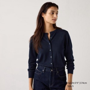 Uniqlo Merino Crew Neck Women Cardigans Navy US | MADT-35671