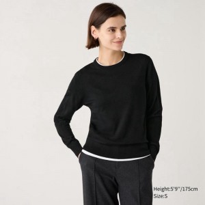 Uniqlo Merino Crew Neck Women Jumper Black US | MCPV-08196