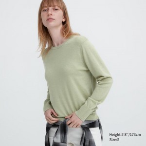 Uniqlo Merino Crew Neck Women Jumper Green US | CLZG-91620