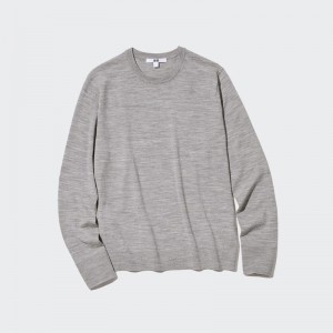 Uniqlo Merino Crew Neck Women Jumper Grey US | EAMX-92830