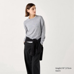 Uniqlo Merino Crew Neck Women Jumper Grey US | OQFU-27019