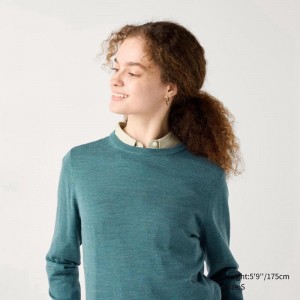 Uniqlo Merino Crew Neck Women Jumper Green US | GWKF-76540