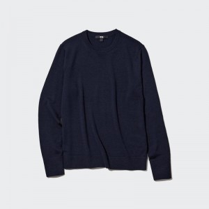 Uniqlo Merino Crew Neck Women Jumper Navy US | SXRN-60485