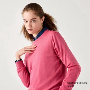 Uniqlo Merino Crew Neck Women Jumper Pink US | QZBN-37651