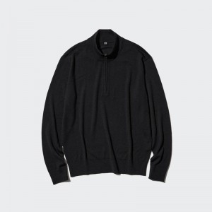 Uniqlo Merino Half-Zip Men Jumper Black US | RSUW-07165