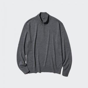 Uniqlo Merino Half-Zip Men Jumper Grey US | BPJC-79842