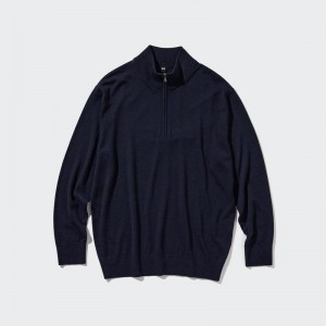 Uniqlo Merino Half-Zip Men Jumper Navy US | FQCZ-86935