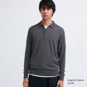 Uniqlo Merino Knit Men Polo Shirt Grey US | NIYK-29803