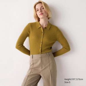 Uniqlo Merino Ribbed Polo Women Cardigans Yellow US | PTRK-18370