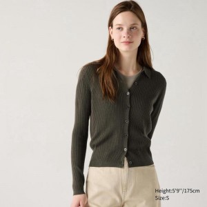 Uniqlo Merino Ribbed Polo Women Cardigans Olive US | TDUI-56982