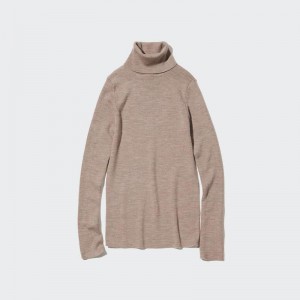 Uniqlo Merino Ribbed Women Jumper Beige US | ZUSD-74326