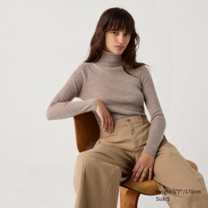 Uniqlo Merino Ribbed Women Jumper Beige US | ERKW-94316