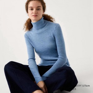 Uniqlo Merino Ribbed Women Jumper Blue US | WZJP-86953