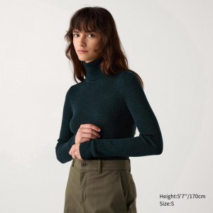 Uniqlo Merino Ribbed Women Jumper Dark Green US | GIQA-67023