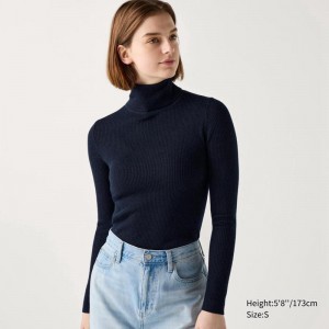 Uniqlo Merino Ribbed Women Jumper Navy US | AJDU-16387