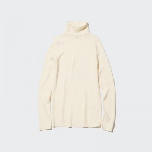 Uniqlo Merino Ribbed Women Jumper Off White US | UPVF-12087