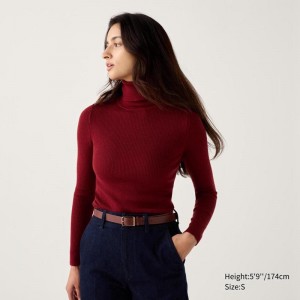 Uniqlo Merino Ribbed Women Jumper Red US | JNLE-80624