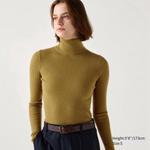 Uniqlo Merino Ribbed Women Jumper Yellow US | OZKV-38269