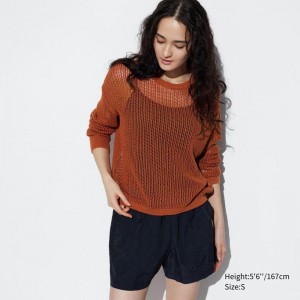 Uniqlo Mesh Crew Neck Women Jumper Orange US | YLPB-29675