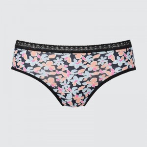 Uniqlo Mid Rise (Flowers) Women Briefs Black US | UXFC-90274