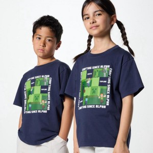 Uniqlo Minecraft UT Graphic Kids' T-Shirt Navy US | JVMO-31482