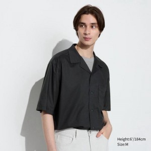 Uniqlo Modal Cotton Blend (Open Collar) Men Short Sleeve Shirts Black US | IVFM-25309