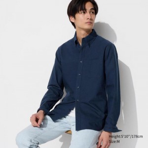 Uniqlo Oxford (Slim Fit) Men Shirts Navy US | IOSG-16549