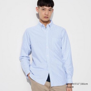 Uniqlo Oxford (Slim Fit, Stripe) Men Shirts Blue US | TFEB-84019