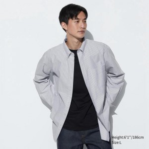 Uniqlo Oxford (Stripe) Men Shirts Grey US | JGOE-53409