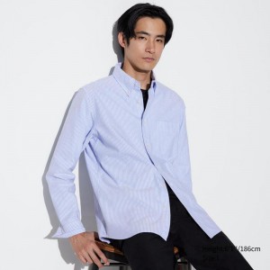 Uniqlo Oxford (Stripe, Slim Fit) Men Shirts Blue US | LDMY-39154