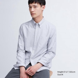 Uniqlo Oxford (Stripe, Slim Fit) Men Shirts Grey US | IRDJ-97120