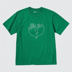 Uniqlo PEACE FOR ALL Graphic (Christophe Lemaire) Men T-Shirt Green US | FPXM-20318