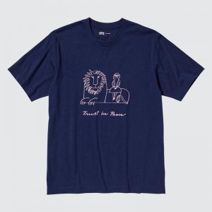 Uniqlo PEACE FOR ALL Graphic (Lisa Larson) Men T-Shirt Navy US | ZSYR-79401