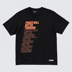 Uniqlo PEACE FOR ALL Graphic (Shingo Kunieda) Men T-Shirt Black US | GAUQ-47208