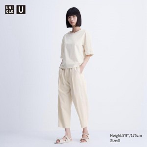 Uniqlo Parachute Cropped Women Trousers Natural US | COTQ-67843