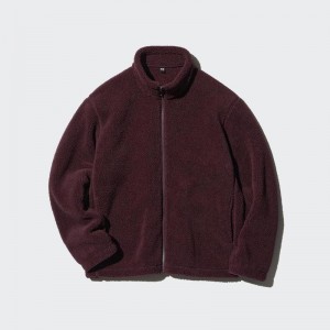 Uniqlo Pile Lined Fleece Full-Zip Men Jackets Wine US | SEAL-64208